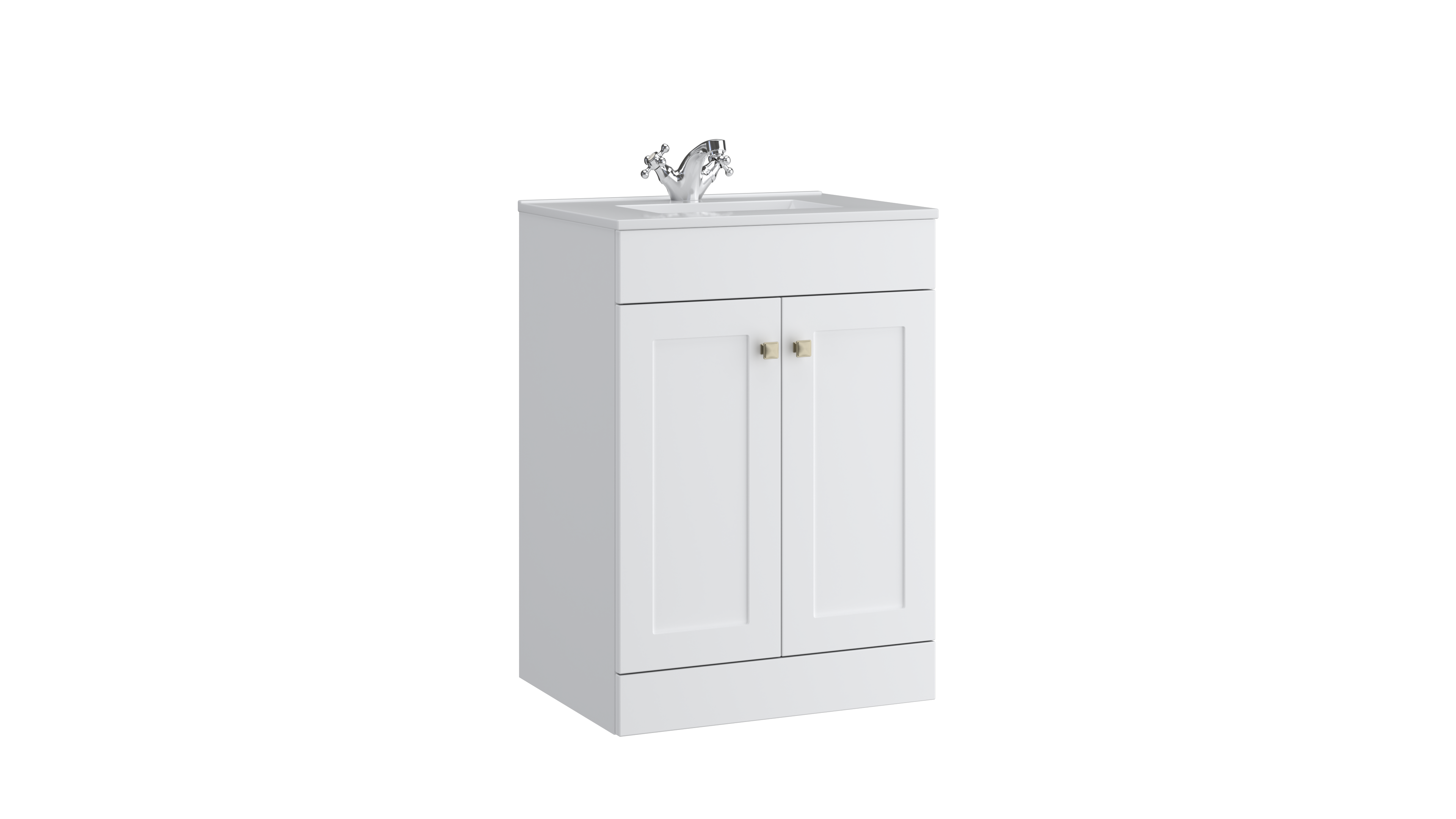 Sanctuary 600mm 2 Door Floor Standing Unit with Ceramic Basin – Matt White - Tuskan Tiles