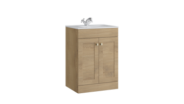Sanctuary 500mm 2 Door Floor Standing Unit with Ceramic Basin – Torro Oak - Tuskan Tiles