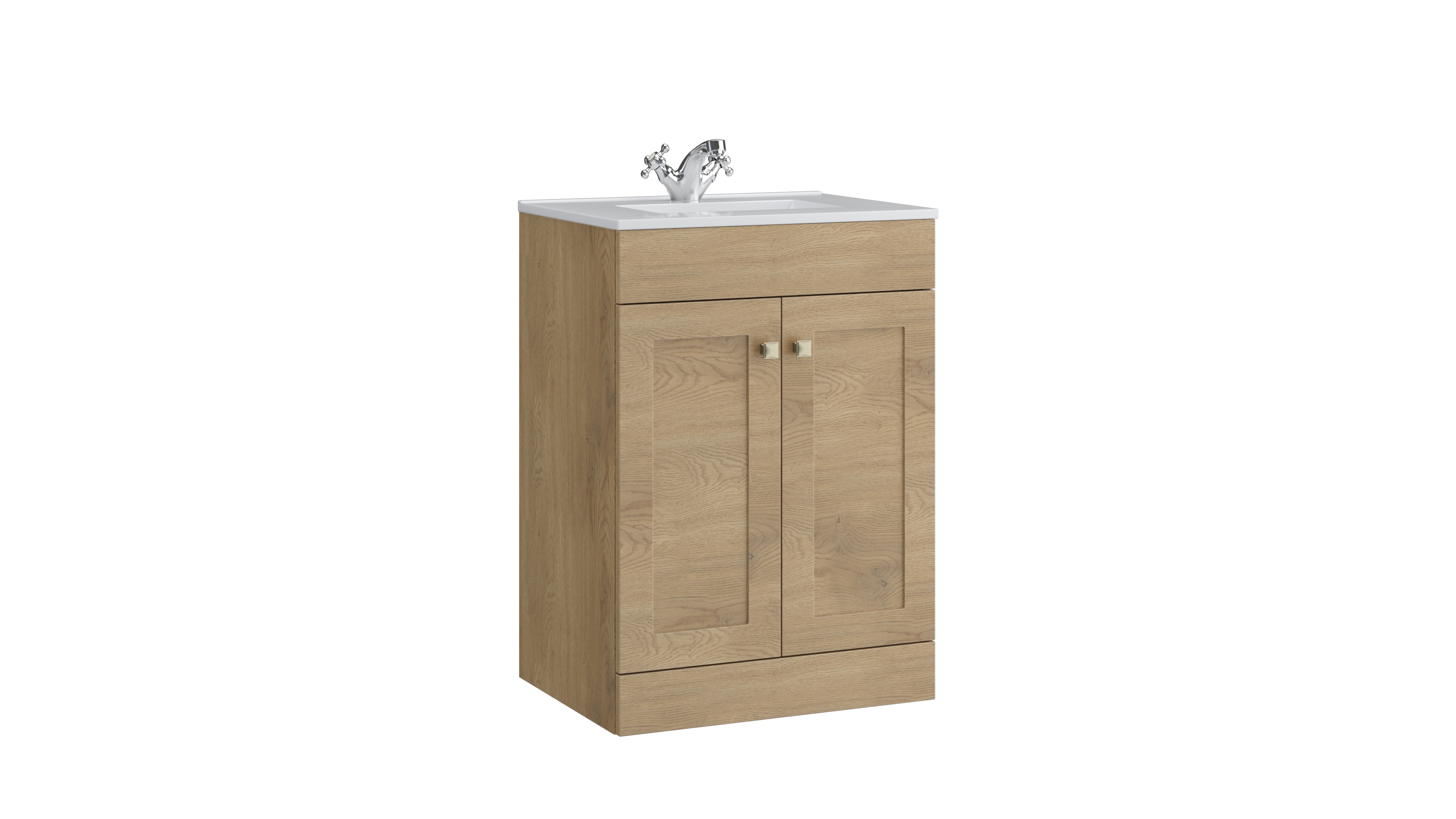 Sanctuary 500mm 2 Door Floor Standing Unit with Ceramic Basin – Torro Oak - Tuskan Tiles