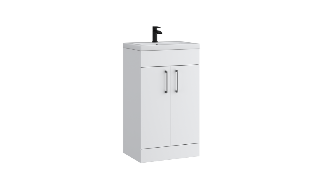 Dove 500mm 2 Door Slimline Floor Standing Unit with Basin – Matt White - Tuskan Tiles