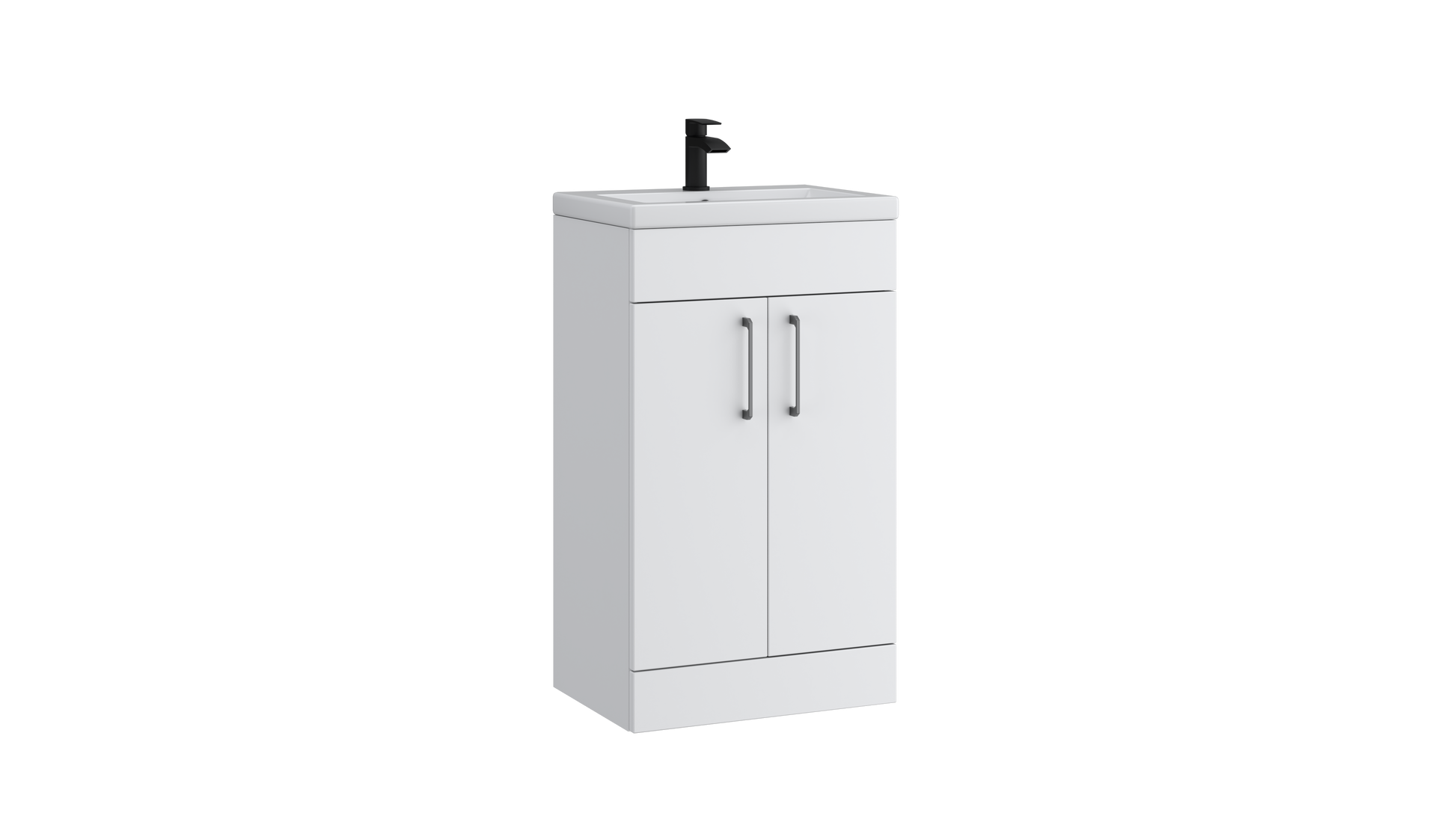 Dove 500mm 2 Door Slimline Floor Standing Unit with Basin – Matt White - Tuskan Tiles