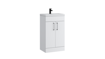 Dove 500mm 2 Door Slimline Floor Standing Unit with Basin – Matt White - Tuskan Tiles