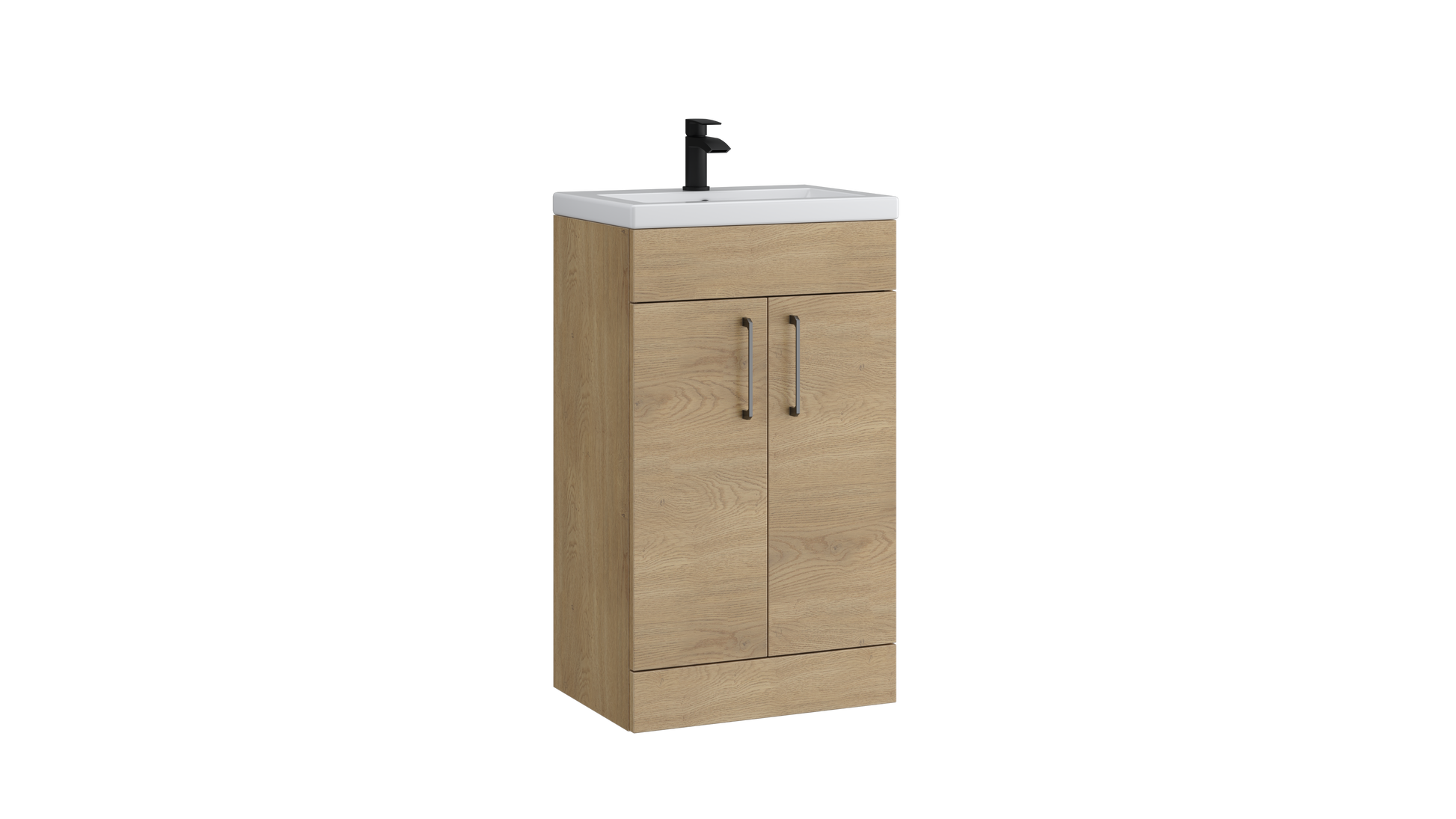 Dove 500mm 2 Door Floor Standing Unit with Ceramic Basin – Torro Oak - Tuskan Tiles