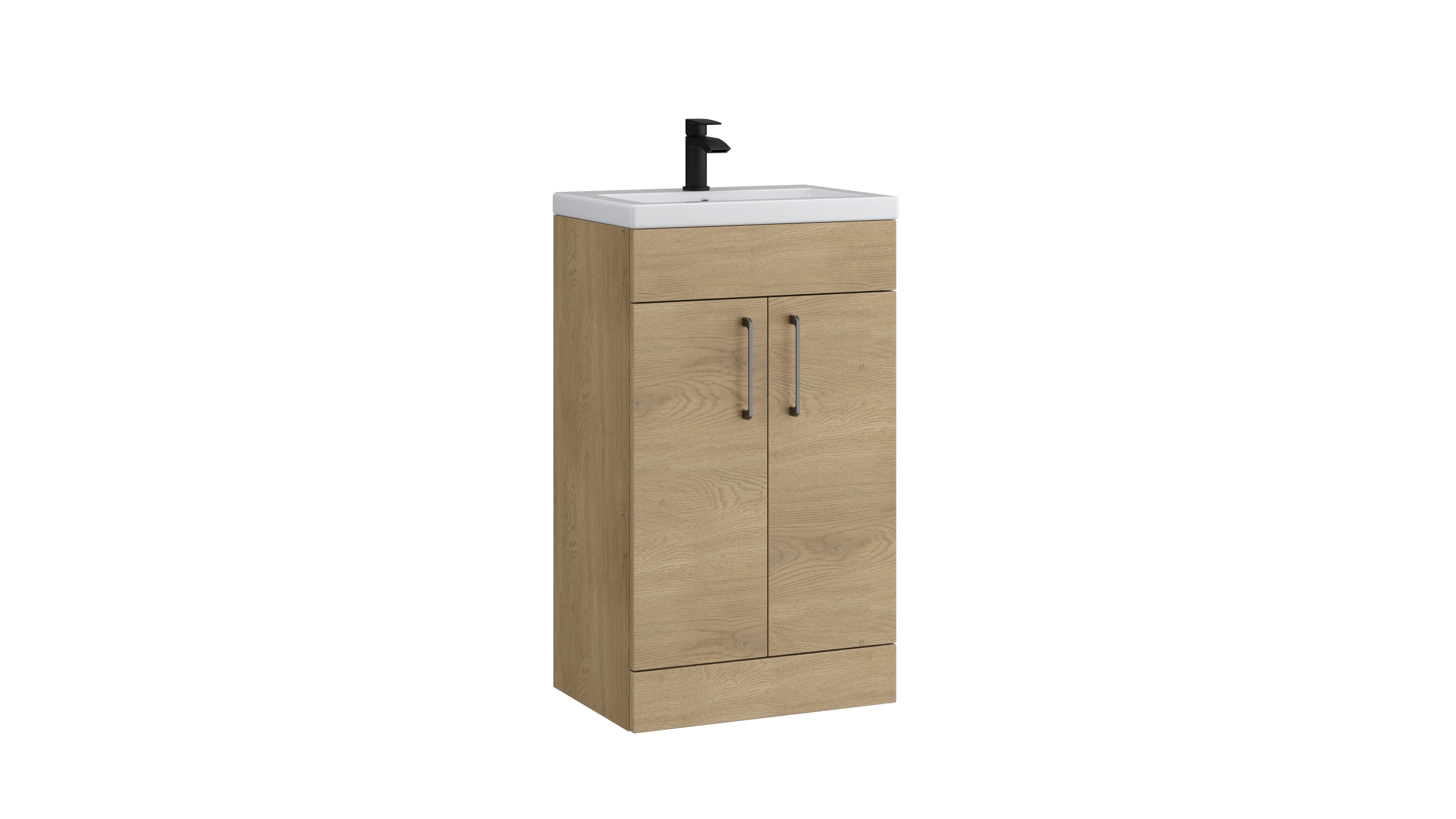 Dove 500mm 2 Door Floor Standing Unit with Ceramic Basin – Torro Oak - Tuskan Tiles