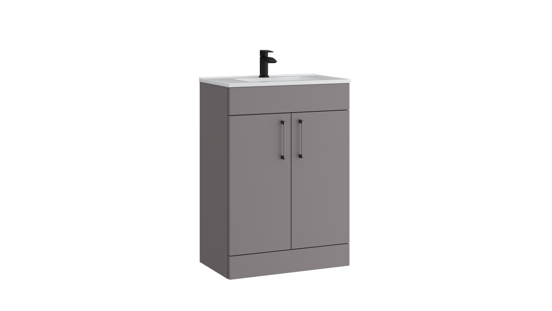 Dove 600mm 2 Door Slimline Unit with 600 x 355mm Ceramic Basin – Slate Grey - Tuskan Tiles