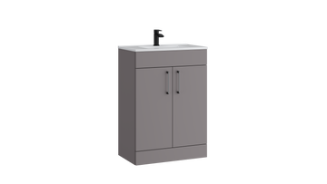Dove 600mm 2 Door Slimline Unit with 600 x 355mm Ceramic Basin – Slate Grey - Tuskan Tiles