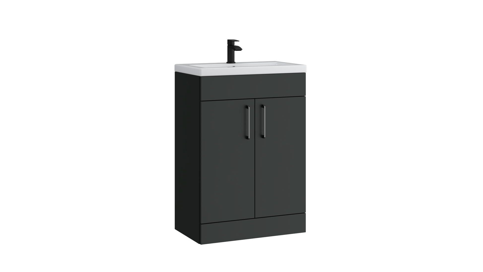 Dove 600mm 2 Door Slimline Unit with Ceramic Basin – Matt Anthracite - Tuskan Tiles