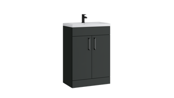 Dove 600mm 2 Door Slimline Unit with Ceramic Basin – Matt Anthracite - Tuskan Tiles