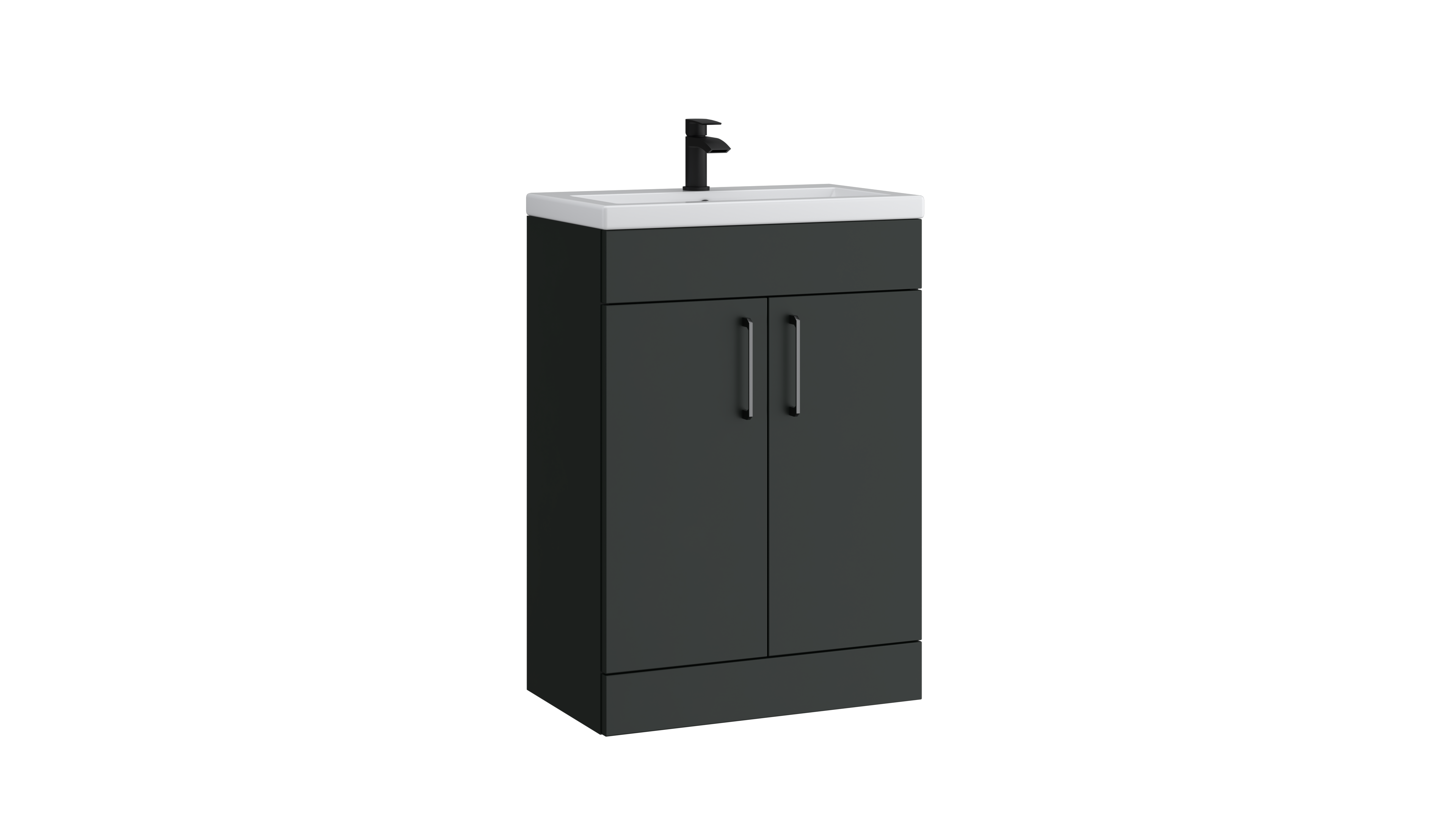 Dove 600mm 2 Door Slimline Unit with Ceramic Basin – Matt Anthracite - Tuskan Tiles