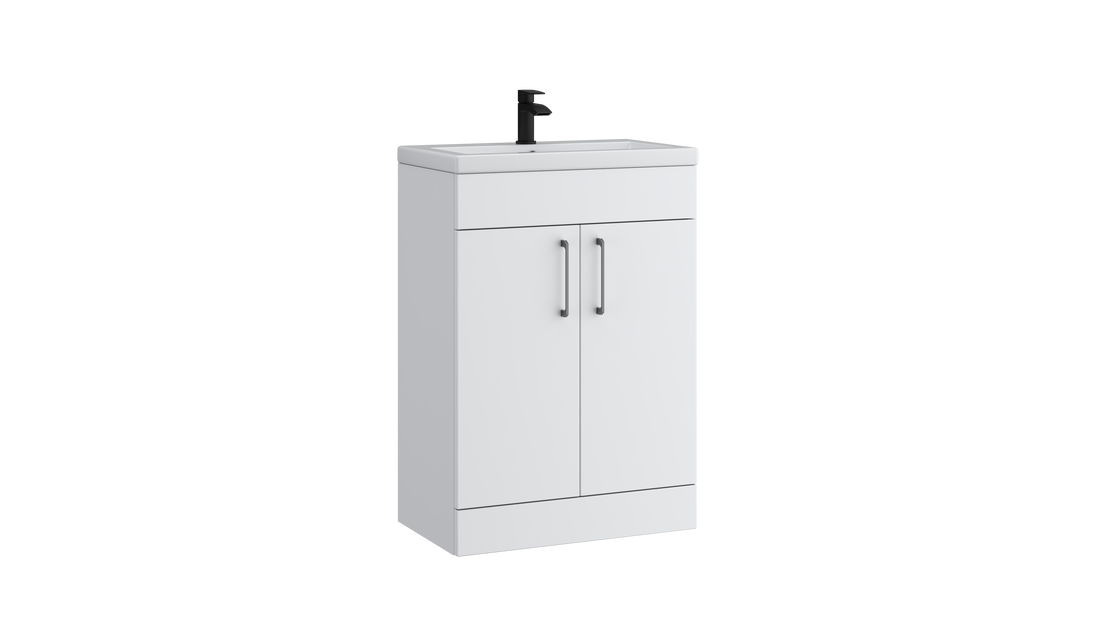 Dove 600mm 2 Door Slimline Unit with Ceramic Basin – Matt White - Tuskan Tiles