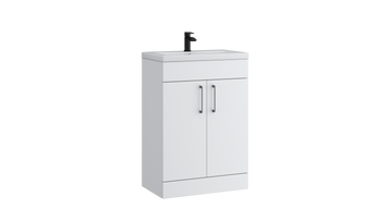 Dove 600mm 2 Door Slimline Unit with Ceramic Basin – Matt White - Tuskan Tiles