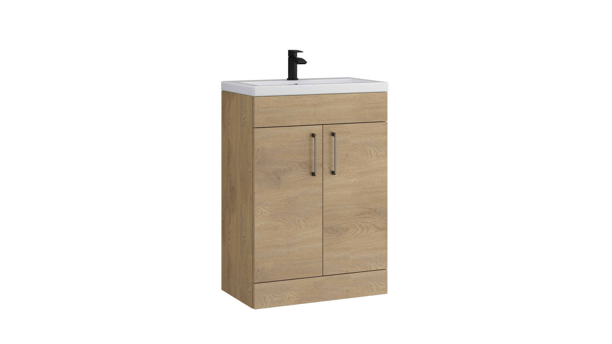 Dove 600mm 2 Door Slimline Unit with Ceramic Basin – Torro Oak - Tuskan Tiles