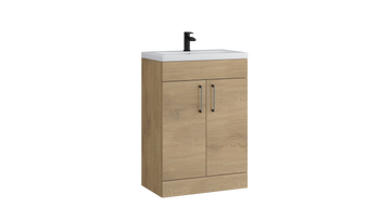 Dove 600mm 2 Door Slimline Unit with Ceramic Basin – Torro Oak - Tuskan Tiles