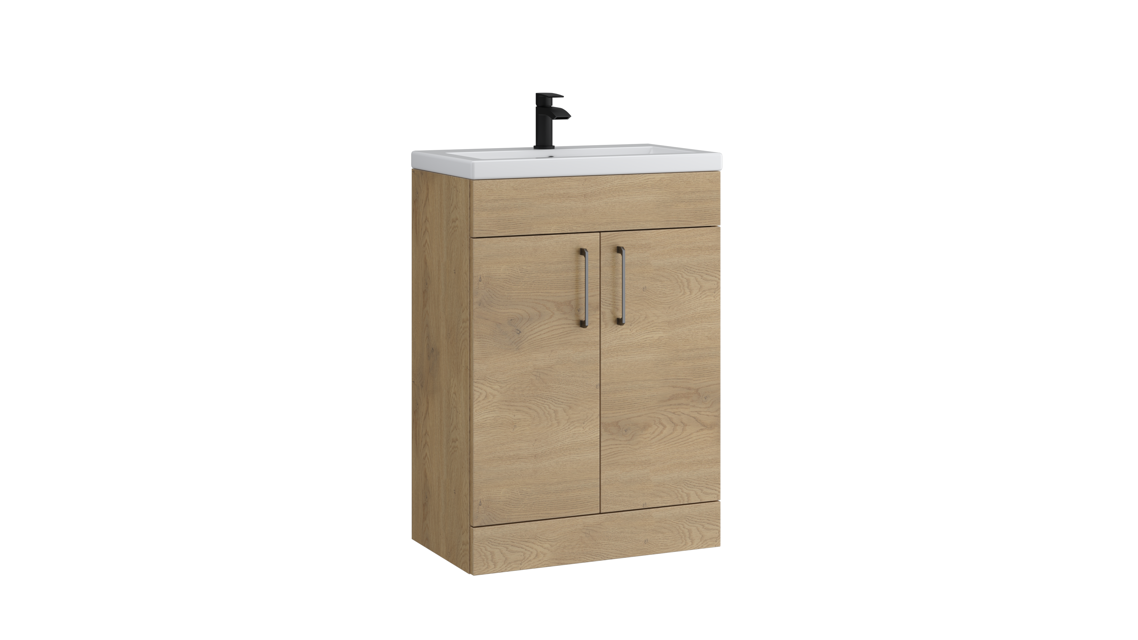 Dove 600mm 2 Door Slimline Unit with Ceramic Basin – Torro Oak - Tuskan Tiles