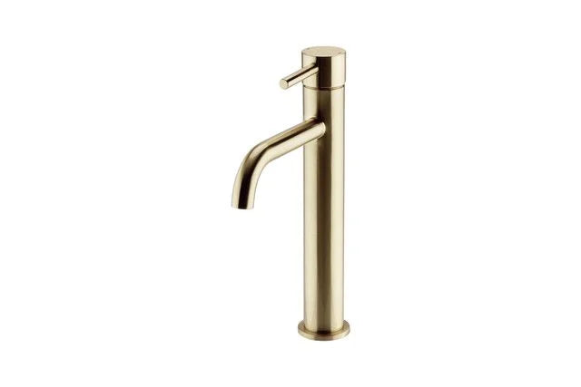 Ottone High-Rise Mono Basin Mixer – Brushed Brass - Tuskan Tiles