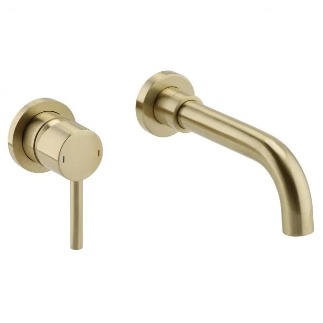 Ottone Wall Mounted Basin Mixer – Brushed Brass - Tuskan Tiles