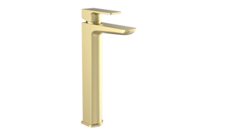 Kolt Hi-Rise Mono Basin Mixer – Brushed Brass - Tuskan Tiles