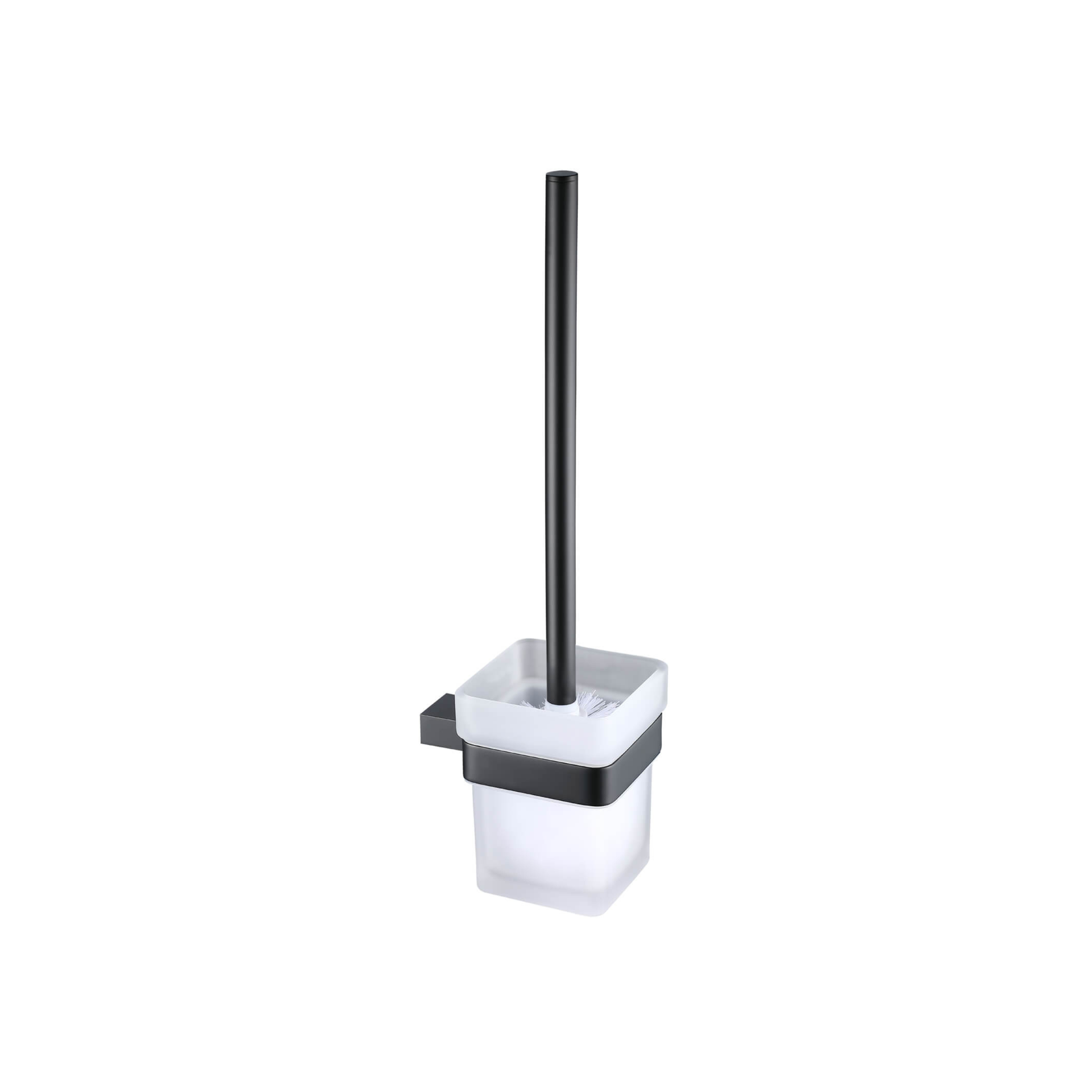 Chrome-handled RAK Moon toilet brush with wall-mounted square holder set, designed for bathroom convenience and modern style.