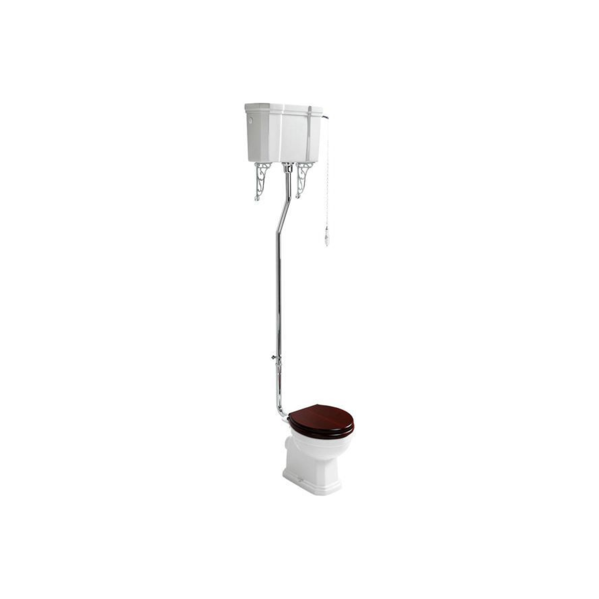 White Ideal Standard Waverly traditional high-level WC pan with cistern, measuring 520x645mm, shown with classic design features.