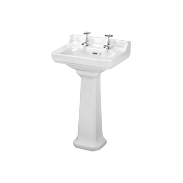 Nuie Carlton 560mm Wide 2 Tap Hole White Basin And Pedestal