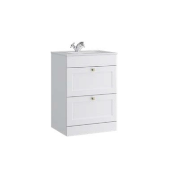Sanctuary 600mm 2 Drawer Floor Standing Unit with Ceramic Basin – Matt White