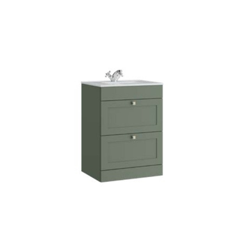 Sanctuary 600mm 2 Drawer Floor Standing Unit with Ceramic Basin – Corymbia Green