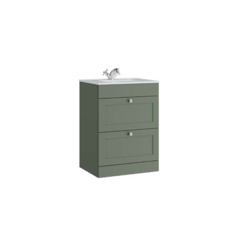 Sanctuary 600mm 2 Drawer Floor Standing Unit with Ceramic Basin – Corymbia Green