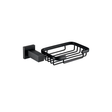 Contemporary Tuskan Tiles RAK Cubis wall-mounted wired soap basket in metallic finish, measuring 182x42x102mm.