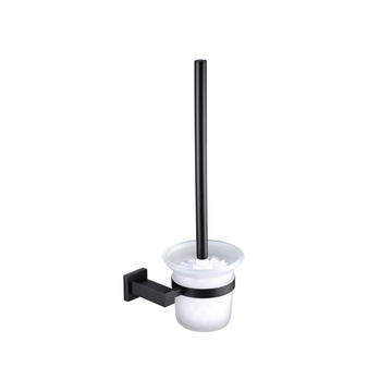 Wall mounted Tuskan Tiles RAK Cubis toilet brush with holder, sleek ceramic design for modern bathroom cleaning.