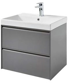 Moon 600mm 2 Drawer Wall Mounted Unit with Ceramic Basin – Matt Grey - Tuskan Tiles