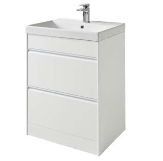 Moon 600mm 2 Drawer Floor Standing Unit With Ceramic Basin – Matt White - Tuskan Tiles