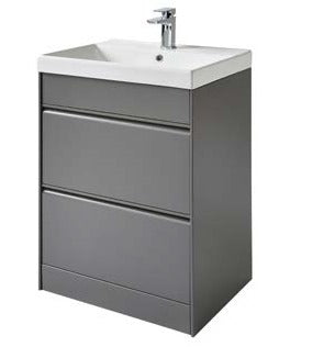Moon 600mm 2 Drawer Floor Standing Unit With Ceramic Basin  – Matt Grey - Tuskan Tiles
