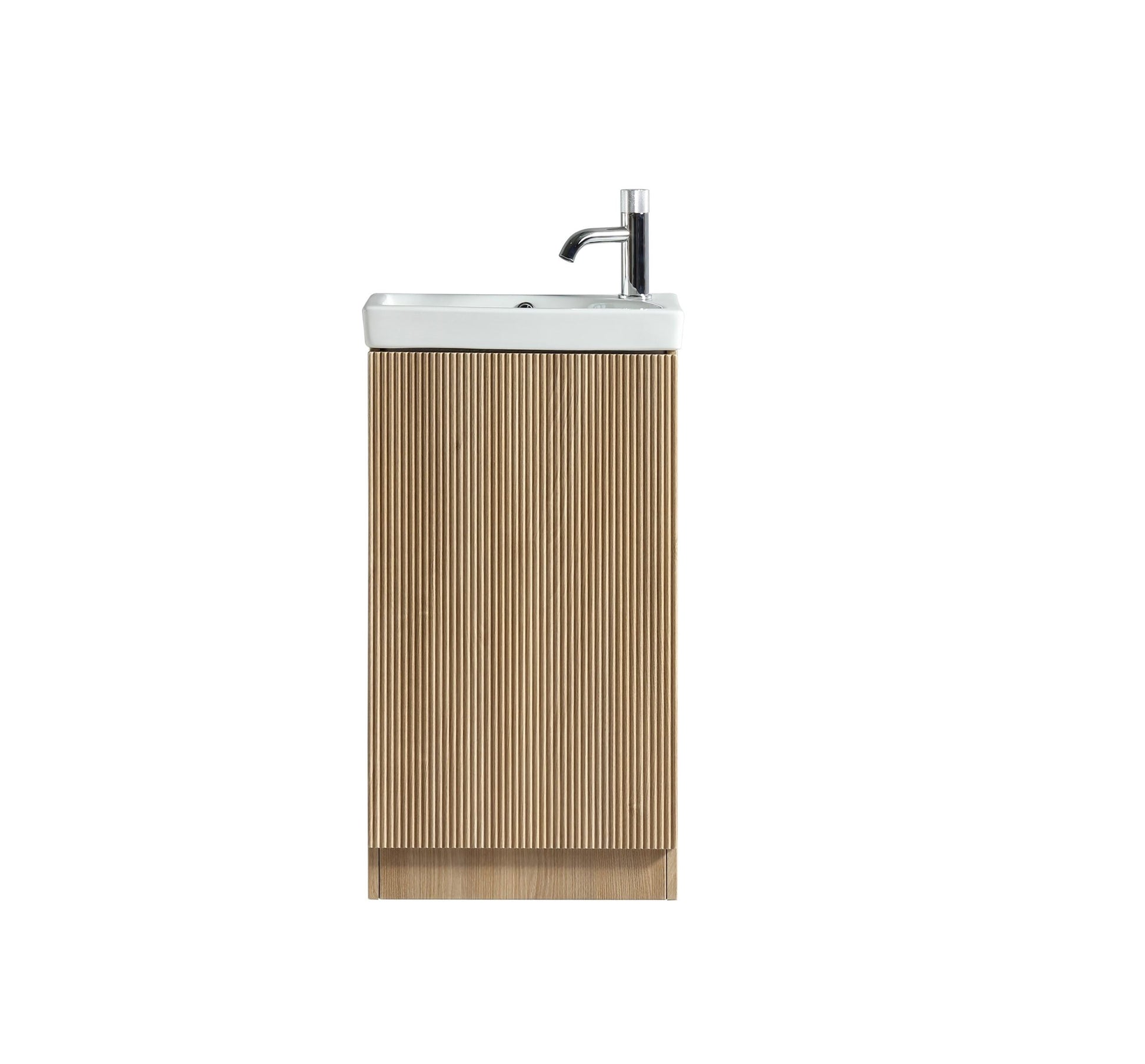 Mini 450mm Tuskan Tiles cloakroom vanity with basin in country oak finish, featuring sleek modern design and wood grain texture.
