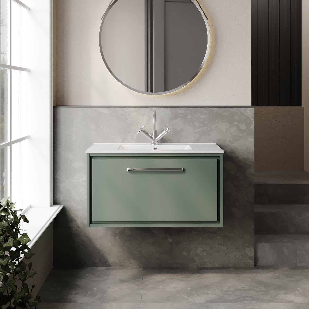Hudson Reed Lille 800mm Fern Green 1 Drawer Wall Hung Vanity Unit & Basin