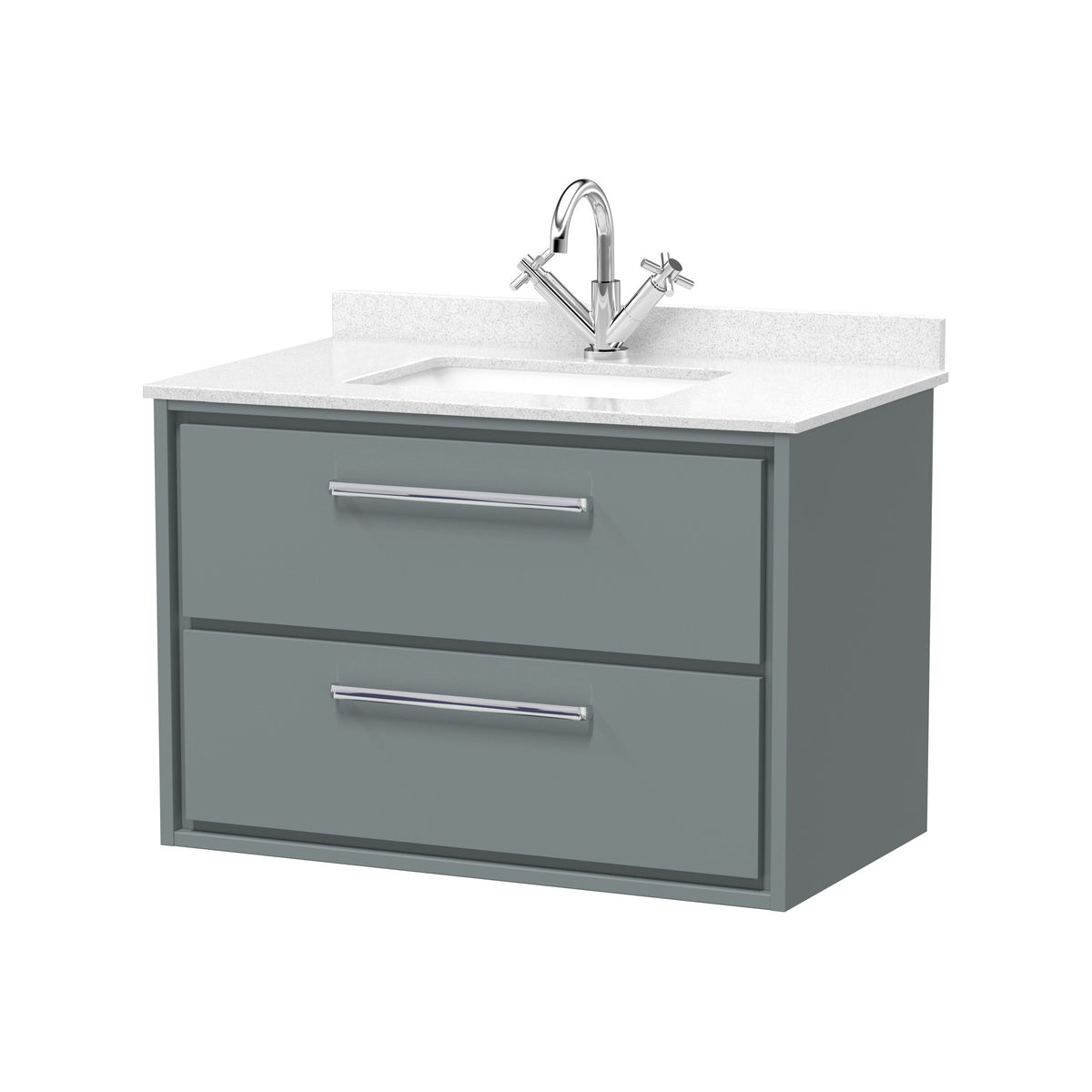 Hudson Reed Lille 800mm Coastal Grey Woodgrain 2 Drawer Wall Hung Vanity Unit & Basin