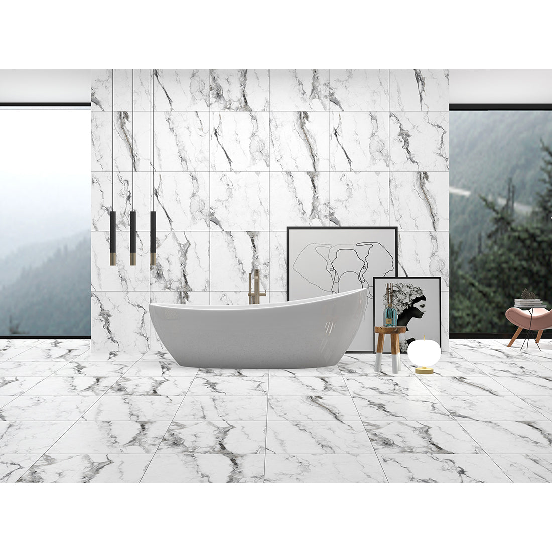 Lucina White 60x60 Matt Carving R10 Porcelain Wall & Floor Tile