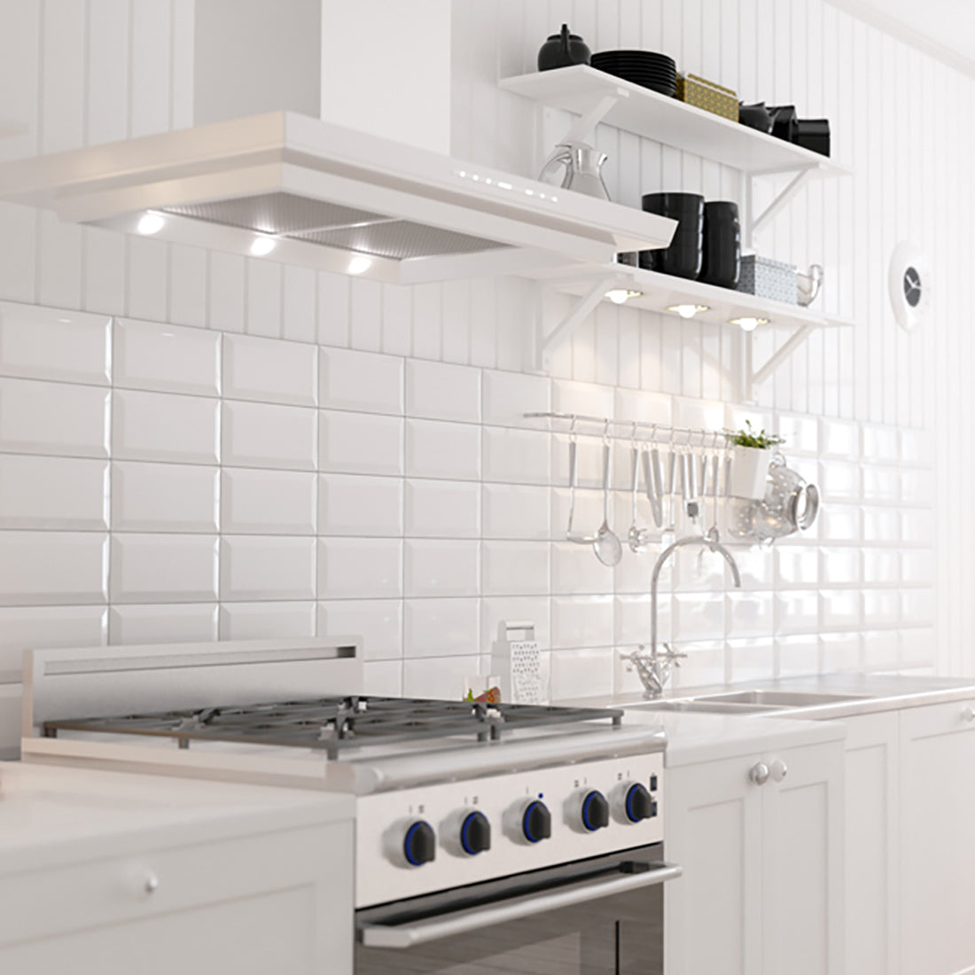 Sky Metro 10x20 White Gloss Bevelled Ceramic Tile