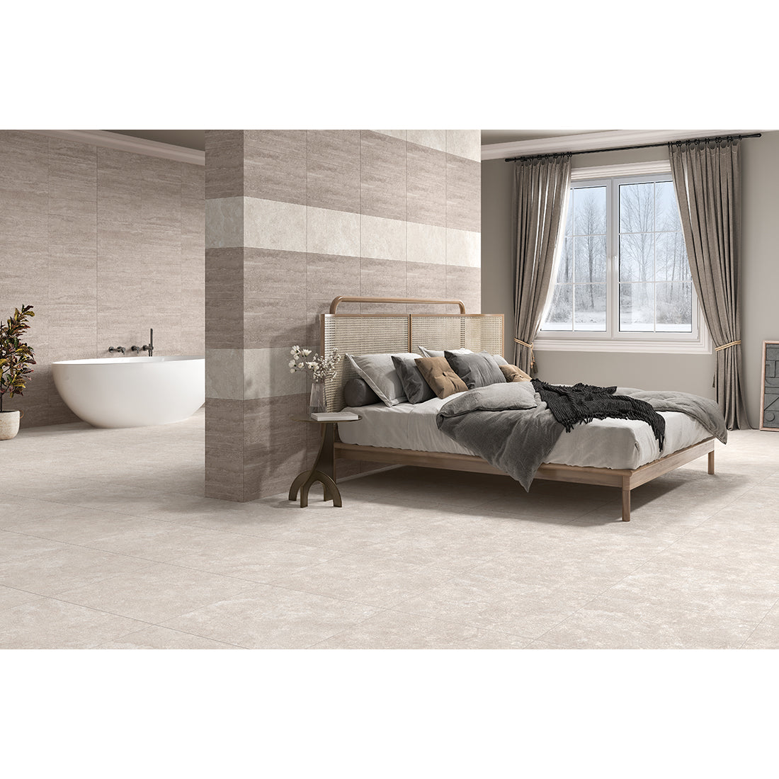 Mystical Crema 60x60 Matt Cross Cut Travertine Effect Porcelain Tile
