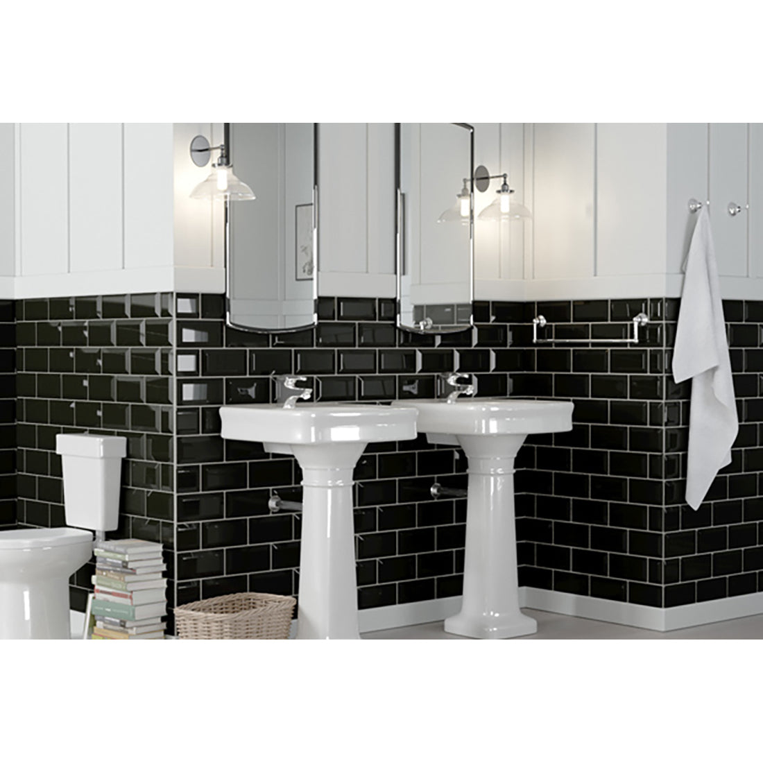 Signature Metro 10x20 Black Gloss Bevelled Ceramic Tile