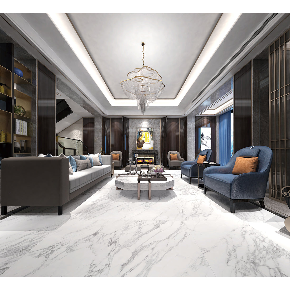 Thassos Platinum 60x120 Silver Matt Carving Porcelain Tile