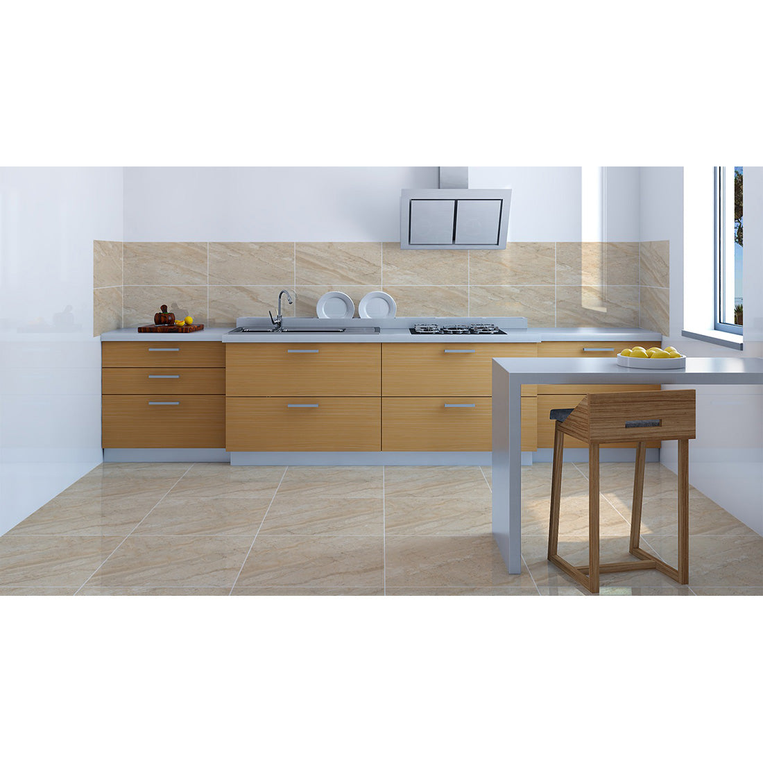 Trampoid 60x60 Beige Polished Porcelain Tile - Tuskan Tiles