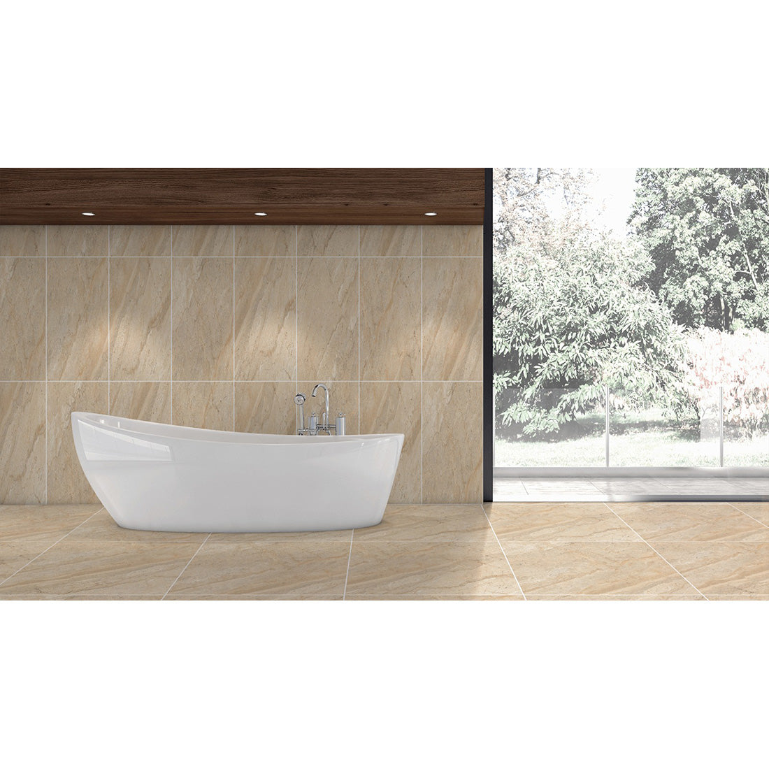 Trampoid 60x60 Beige Polished Porcelain Tile - Tuskan Tiles
